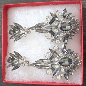 Large Silvertone Chandelier Rhinestone Earrings